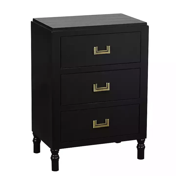 Black Wood 3-Drawer Layla Nightstand