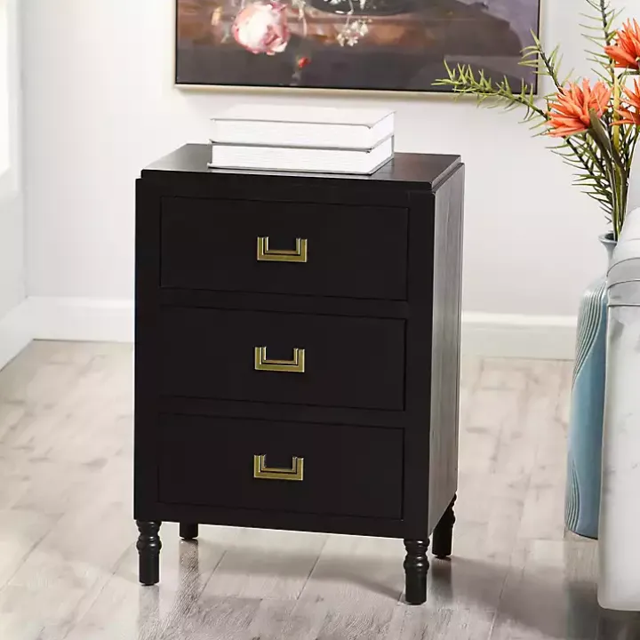 Black Wood 3-Drawer Layla Nightstand