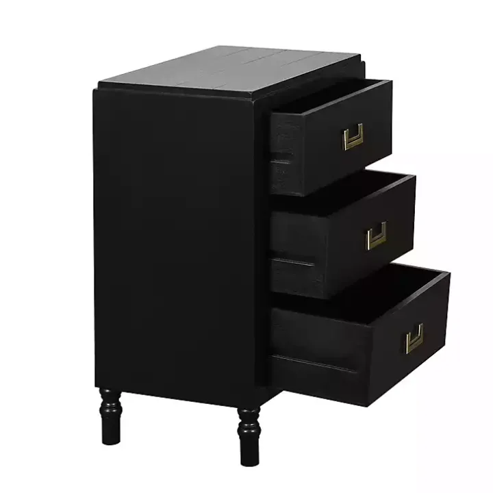 Black Wood 3-Drawer Layla Nightstand