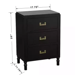 Black Wood 3-Drawer Layla Nightstand
