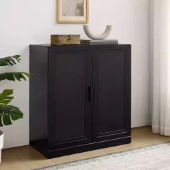 Black Wood Grain Stackable Storage Cabinet