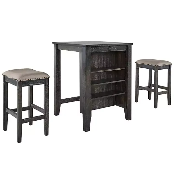 Black Wood Linen 3-pc. USB Island and Stool Set