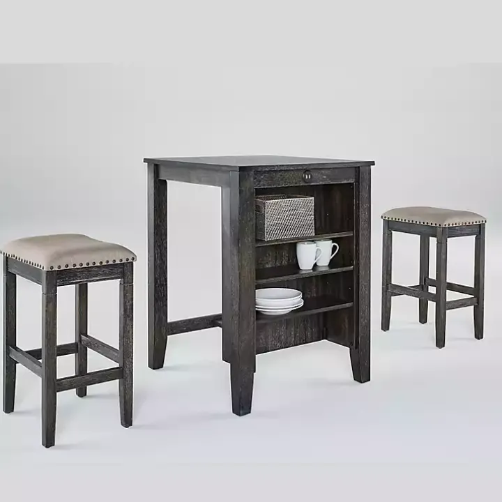 Black Wood Linen 3-pc. USB Island and Stool Set