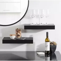 Black Wood 2-pc. Floating Shelves, 18 in.