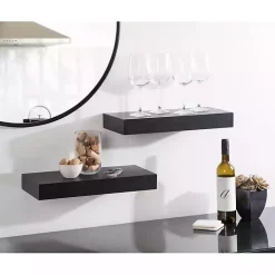 Black Wood 2-pc. Floating Shelves, 18 in.