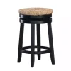 Black Wood Seagrass Seat Swivel Counter Stool