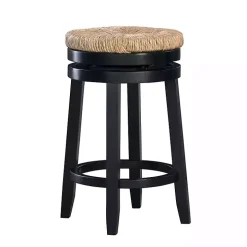 Black Wood Seagrass Seat Swivel Counter Stool