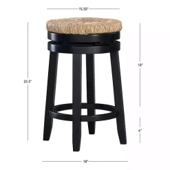 Black Wood Seagrass Seat Swivel Counter Stool