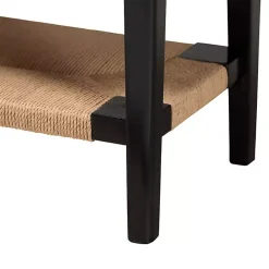 Black Wood Woven Shelves Console Table