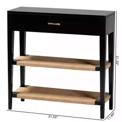 Black Wood Woven Shelves Console Table