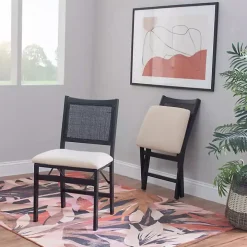 Black Woven Cane Foldable Dining Chair