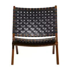 Black Woven Leather Folding Accent Chair