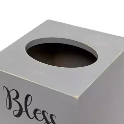Bless You Gray Wood Tissue Box Cover