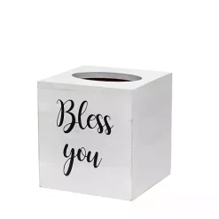 Bless You White Wood Tissue Box Cover