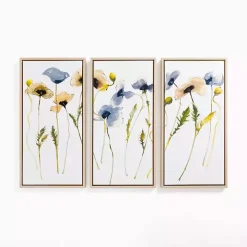 Blue & Yellow Stems Framed Canvas Prints, Set of 3