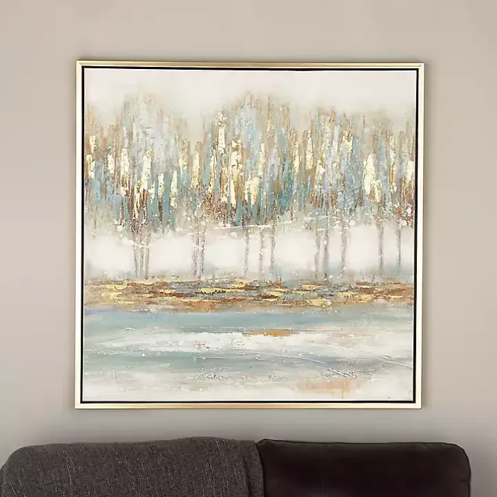Blue Abstract Trees Framed Canvas Art Print