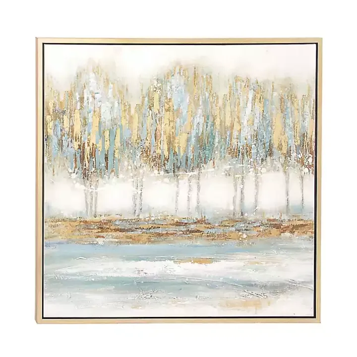 Blue Abstract Trees Framed Canvas Art Print