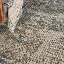 Blue and Beige Tally Textured Area Rug, 7x9