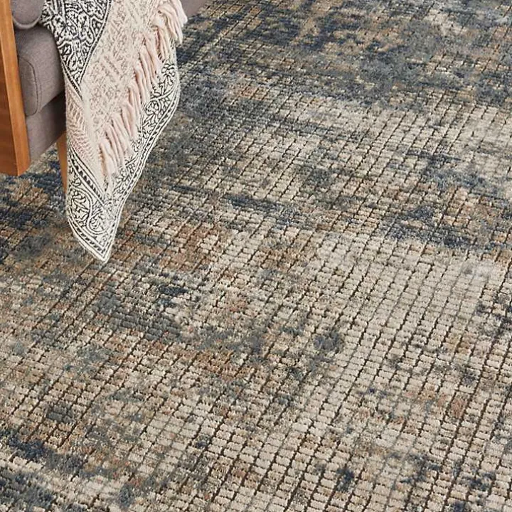 Blue and Beige Tally Textured Area Rug, 7x9