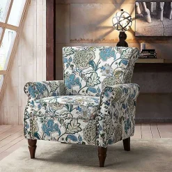 Blue and Green Floral Upholstered Accent Chair