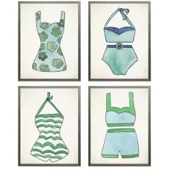 Blue and Green Vintage Swimsuits Art, Set of 4