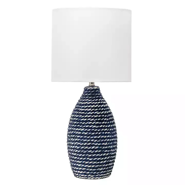 Blue and White Ceramic Faux Rope Table Lamp