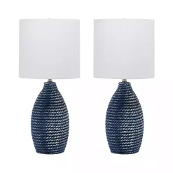 Blue and White Ceramic Faux Rope Table Lamp