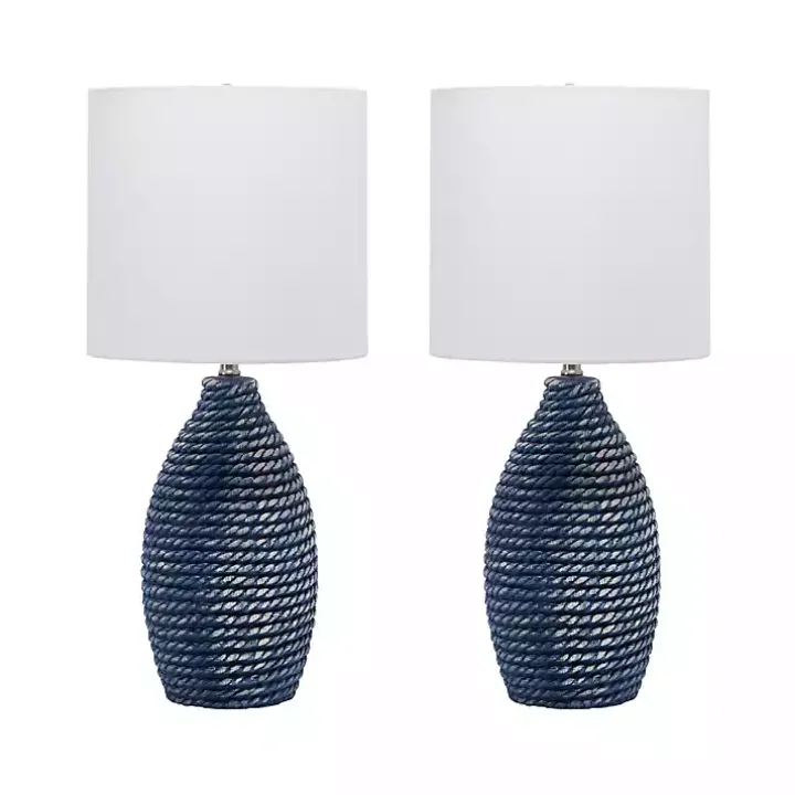 Blue and White Ceramic Faux Rope Table Lamp
