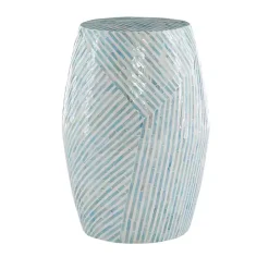 Blue and White Mosaic Capiz Shell Drum End Table