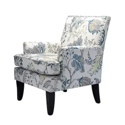 Blue and Yellow Floral Upholstered Accent Chair