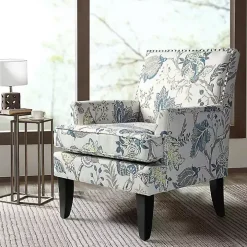 Blue and Yellow Floral Upholstered Accent Chair