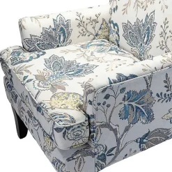 Blue and Yellow Floral Upholstered Accent Chair