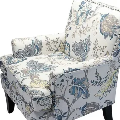 Blue and Yellow Floral Upholstered Accent Chair