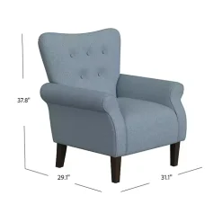 Blue Button-Tufted Rolled Arm Accent Chair