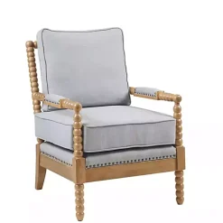 Blue Cushion Beaded Wood Frame Accent Chair