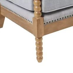 Blue Cushion Beaded Wood Frame Accent Chair