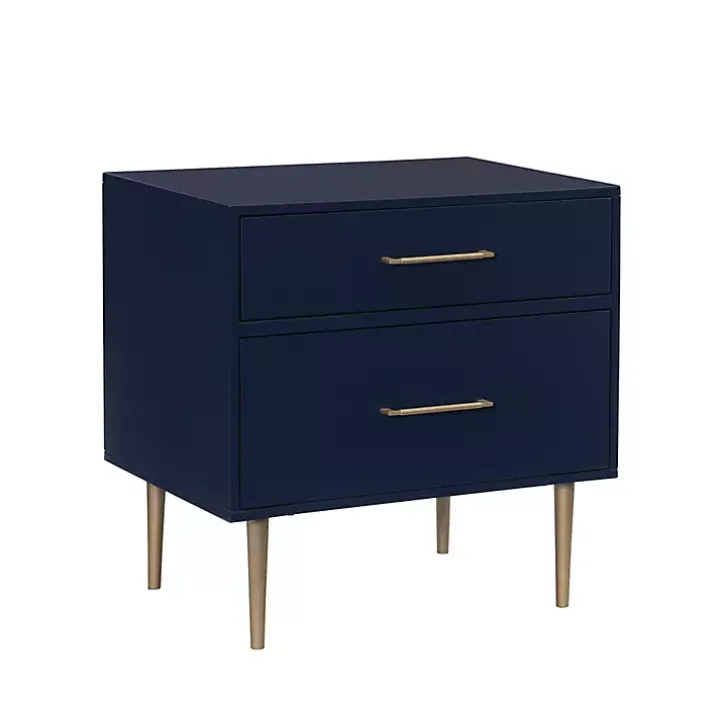 Blue 2-Drawer Nightstand with Gold Hardware