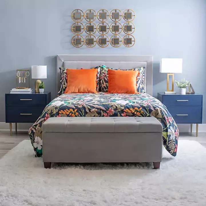 Blue 2-Drawer Nightstand with Gold Hardware