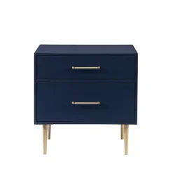 Blue 2-Drawer Nightstand with Gold Hardware