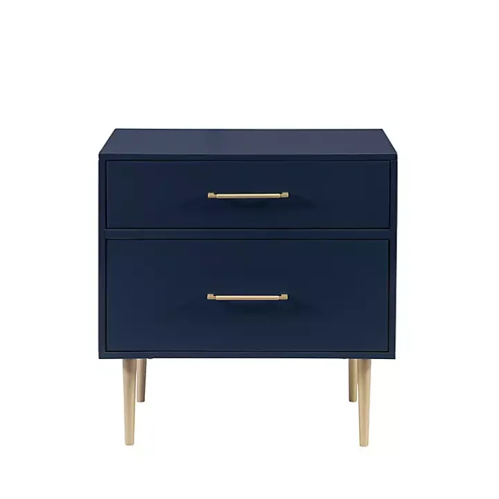 Blue 2-Drawer Nightstand with Gold Hardware