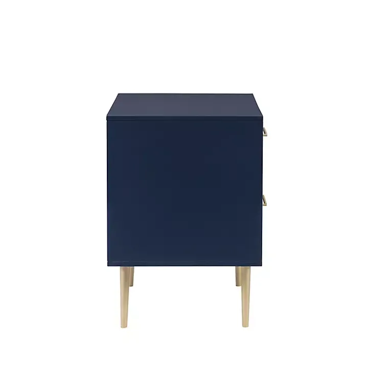 Blue 2-Drawer Nightstand with Gold Hardware