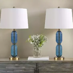 Blue Faceted Glass Table Lamp