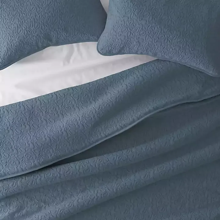 Blue Floral Stitch 3-pc. King Quilt Set