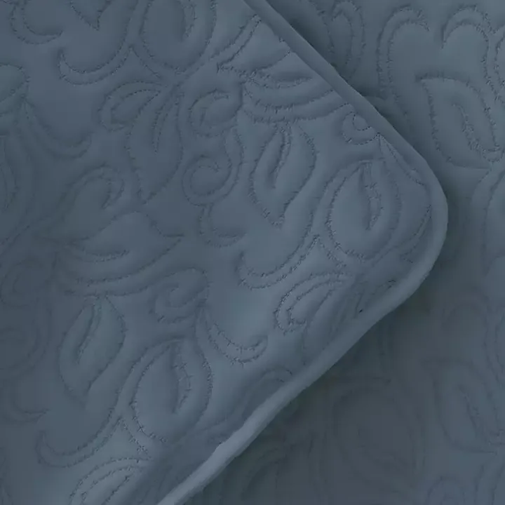 Blue Floral Stitch 3-pc. King Quilt Set