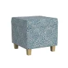 Blue Floral Upholstered Square Storage Ottoman
