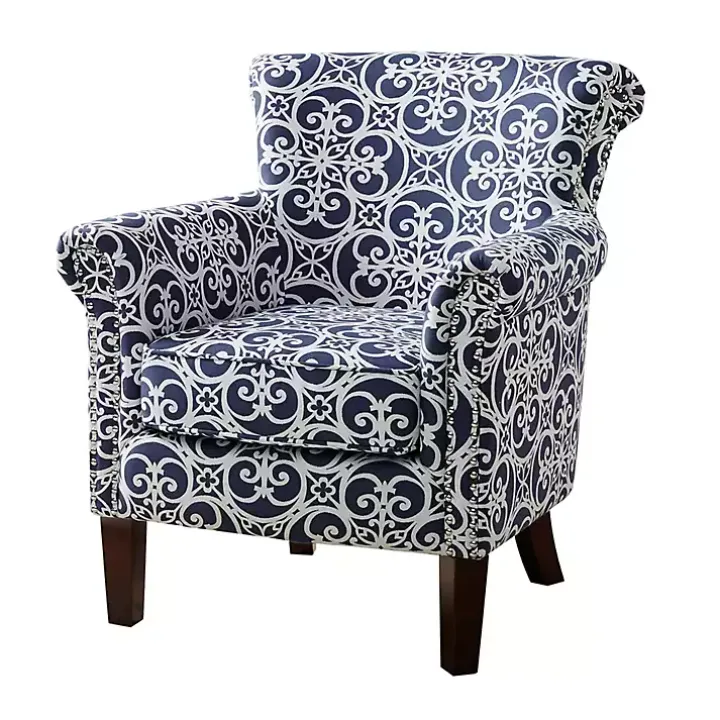 Blue Fretwork Accent Club Chair