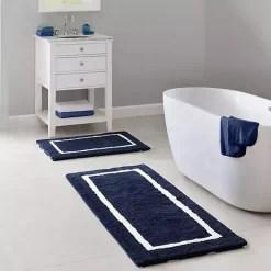 Blue Geometric Pattern Reversible Bath Mat, 60 in.