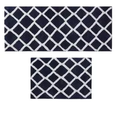 Blue Geometric Pattern Reversible Bath Mat, 60 in.