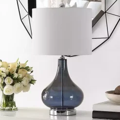 Blue Glass Curved Brooks Table Lamp