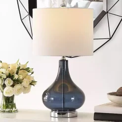 Blue Glass Curved Brooks Table Lamp
